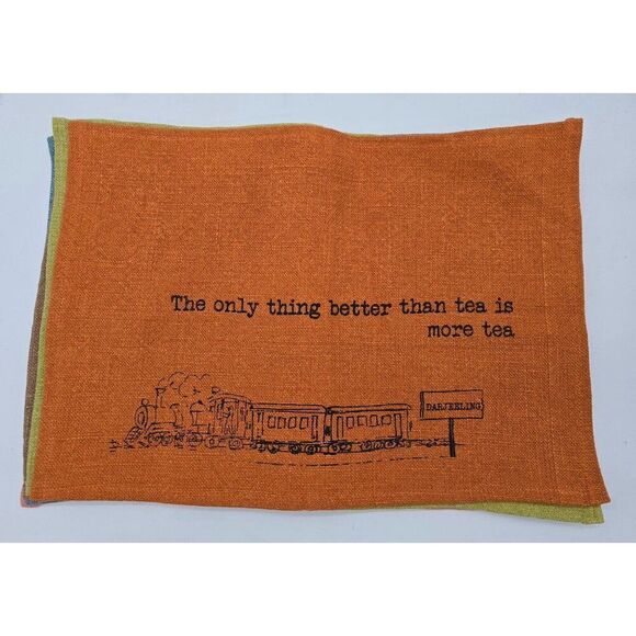 Set Of 5 Happy Valley Linen Tea Towels With Train & Tea Quotes In Assorted Color - Picture 2 of 8
